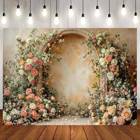 Flower Wall Backdrops Arch Pregnant Wedding Party Supplies Valentine's Day Mother's Day Event Bridal Shower, Baby Shower Banner Photo Shoot Portrait Photo Background 7X5ft