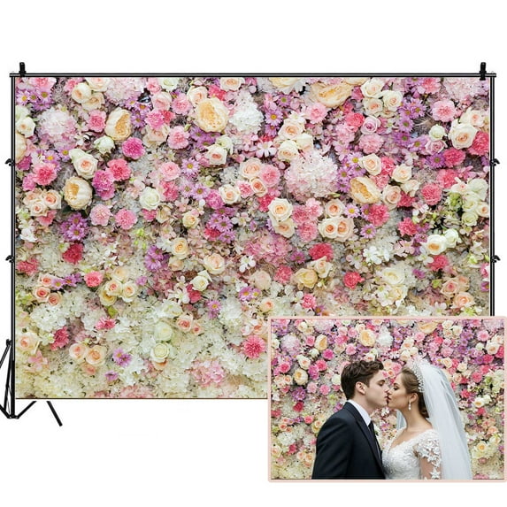 Flower Wall Backdrops for Photoshoot, Pink Rose Floral Picture Tea Party Decorations Wall Backdrop for Photography Decor Banner, Girl Women Birthday Photographic Studio Photo Backgrounds 10X10 FT