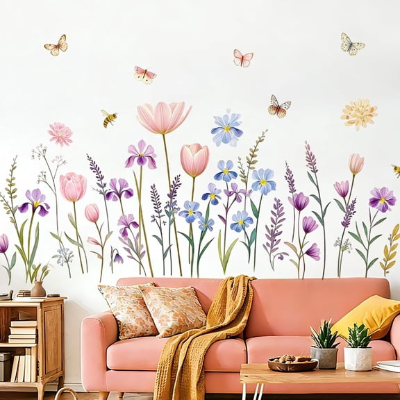 Flower Wall Decals Boho Wall Stickers - Wildflower Floral Dandelion Grass Baby Nursery Girls Bedroom Kids Room Wall Decor Peel and Stick