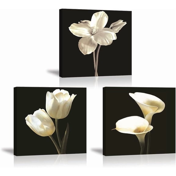 Flower Wall Decor for Bedroom, SZ Still Life Canvas Art Prints of White Tulip & Calla Lily Oil Paintings, Elegant Floral Pictures (Waterproof Artwork, 1" Thick, Bracket Mounted Ready to Hang)