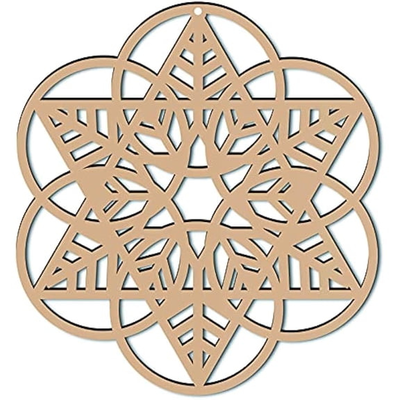 Flower Wall Decor Wooden Wall Art Grid Sacred Geometry Laser Cut Wall Sculpture Hanging Decor Spiritual Symbol Round for Home Office Studio Decoration 27 x 25 x 0.6cm Colorful