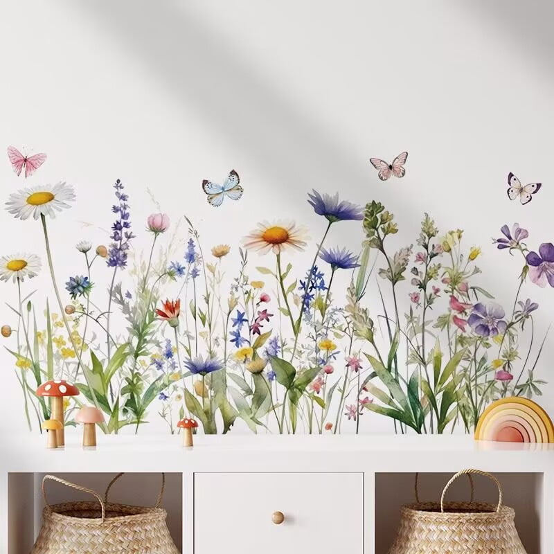 Flower Wall Murals Daisy wall stickers Peel Plant Wall Stickers Room ...