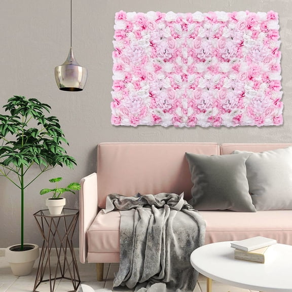 Flower Wall Panel 24"*16" Artificial Roses Hydrangeas Pink and White