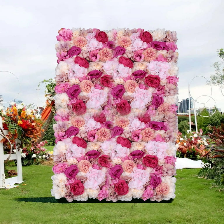 Flower Wall Panel Set, U'Artliens Artificial Wall Flower Backdrop 24x16 Inch 3D Silk Hydrangea Rose Floral Panel for Photo Background Home Party Wedding Backdrop Decoration (2pcs, Pink