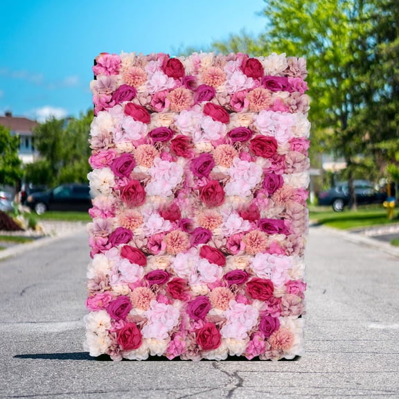 Flower Wall Panel Floral Backdrop - Flower Wall Decor, 23.6" X 15.7" Silk Rose Wall, Artificial Flower Wall Backdrop Faux Flower Panel for Wedding, Party, Nursery, Baby Girl Room, Home Decor, 6 Pcs