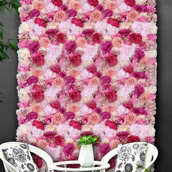 Flower Wall Panel Floral Backdrop - Flower Wall Decor, 23.6" X 15.7" Silk Rose Wall, Artificial Flower Wall Backdrop Faux Flower Panel for Wedding, Party, Nursery, Baby Girl Room, Home Decor, 6 Pcs