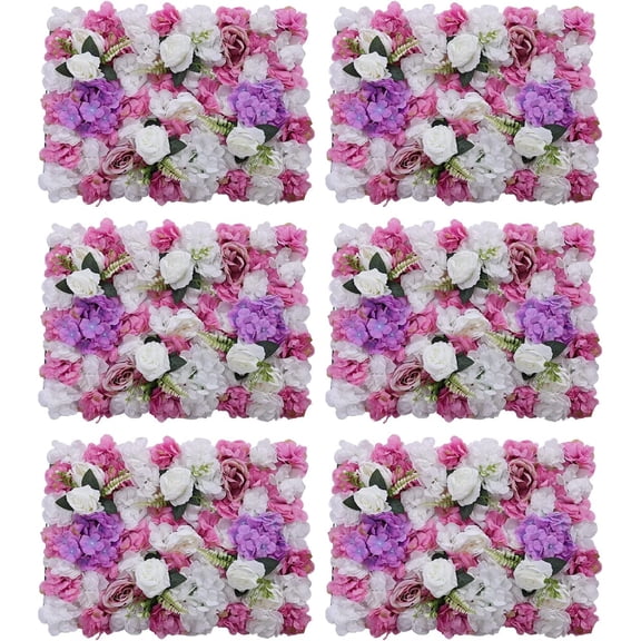Flower Wall Panel Set, 6 Pcs Silk Flower Wall Decor, Artificial Flowers Wall Backdrop Faux Rose Panel for Weddings, Party, 24x16 Inch Each