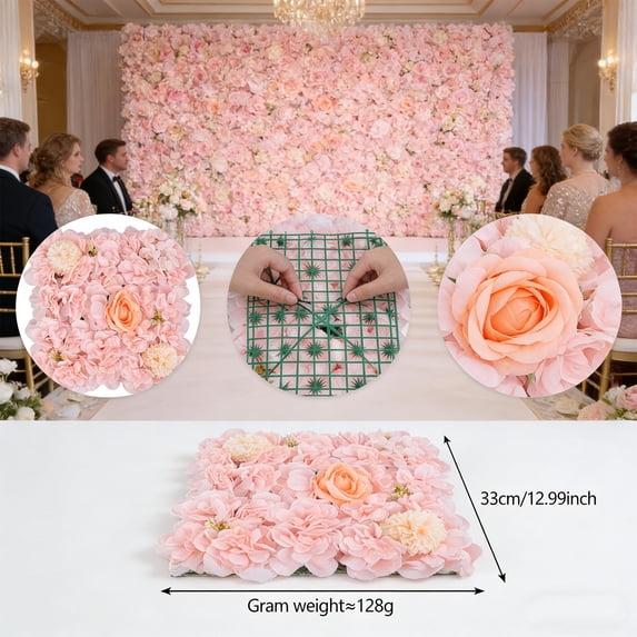 Flower Wall Panel Silk Flower Wall Panel Artificial Floral Backdrop forWedding Parties Home Garden Decoration with Hydrangeas Roses Bloom Event Accent Artificial Flower Wall