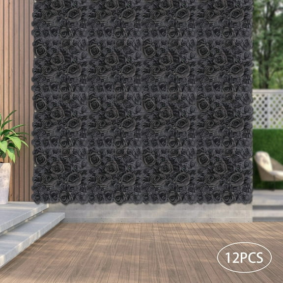 Flower Wall Panels, Black Rose Wall Background, 12PCS Artificial Flowers 38*38cm