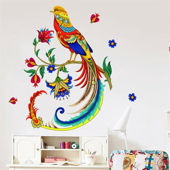 Flower Wall Sticker for Window Decoration, Removable Self Adhesive PVC Decal, Mobile Wall Bird Flower Art for Bedroom Living Room
