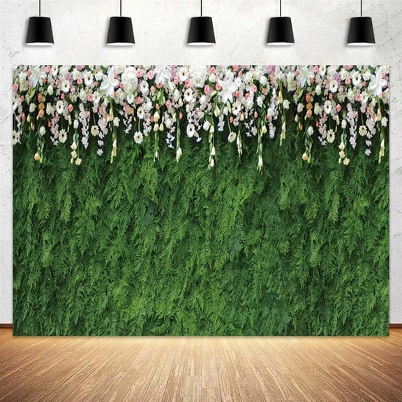 Flower Wall Wedding Backdrop White Pink Floral Blossom Bridal Shower Photography Background Green Pine Leaves Plant Spring Nature Birthday Party Decorations Banner Supplies Photo Booth Props