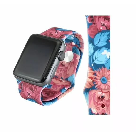 Flower Watch Strap Floral Silicone Replacement Wrist Band Blue Pink