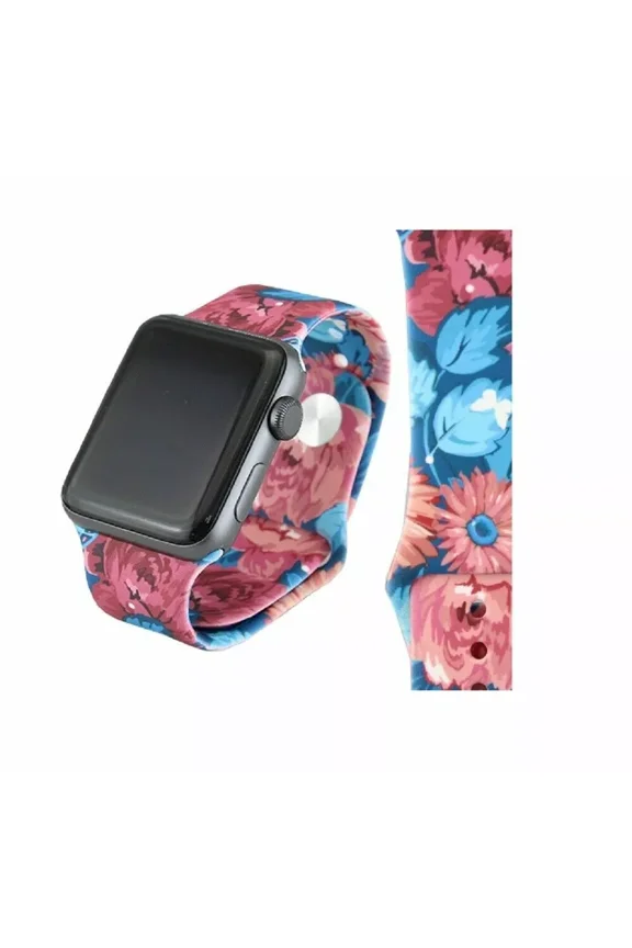 Flower Watch Strap Floral Silicone Replacement Wrist Band Blue Pink
