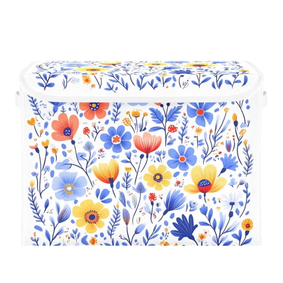 Flower Watercolor Cut Art Large Storage Bins with Linen Collapsible Lid Storage Box 16.7 x 12.6 x 11.8in