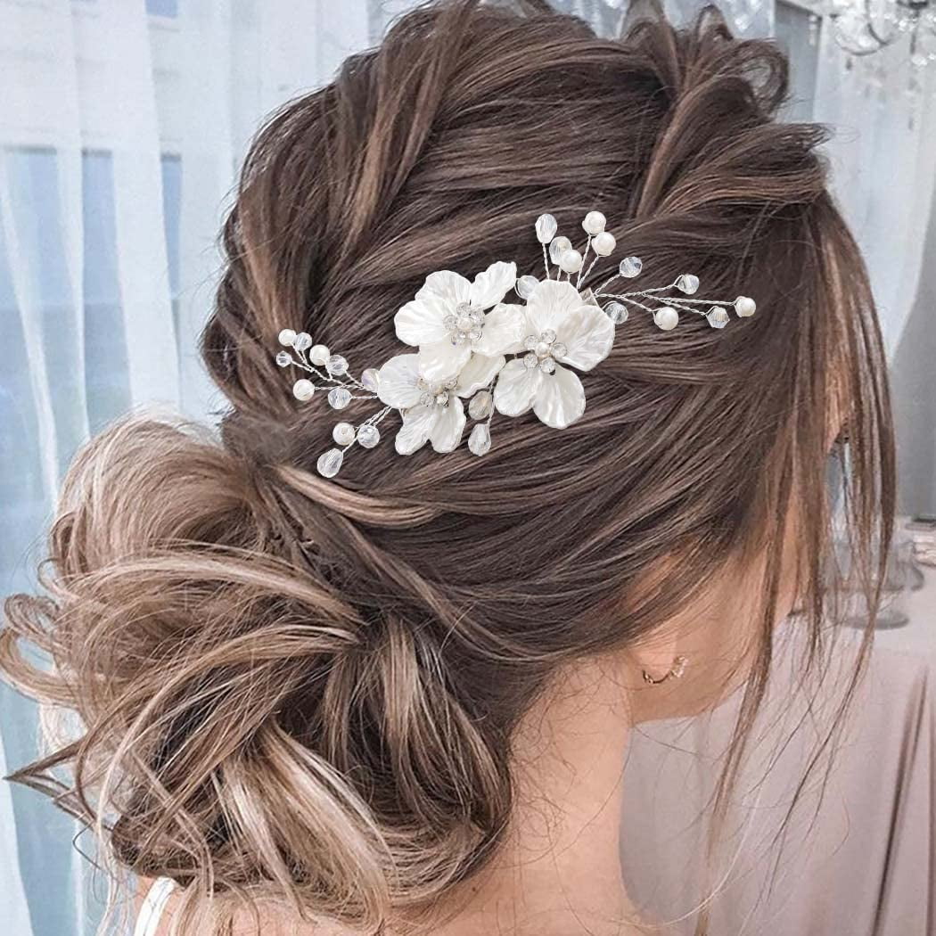 Silver Floral Pearl and Crystal Hairpiece - Women Accessories Amazon.com : Latious Silver Flower Wedding Hair Comb Pearl  main image 4