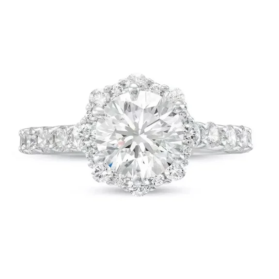 Flower Wedding Ring, Vera Wang Style Engagement Ring, 1.6 Ct Round Brilliant Cut Simulated Diamond, Party Wear Ring, 14K White Gold Plated, Birthday Gifts For Her, Promise Anniversary Ring