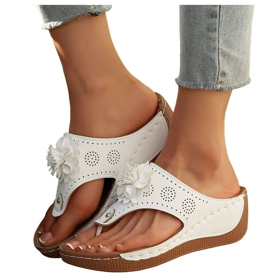 Flower Wedge Flip Flop Orthopedic Sandals for Women 2025 Boho Beach Slip on Platform Walking Dress Slides
