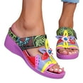 thumbnail image 1 of Flower Wedge Sandals for Women 2025 Boho Colorful Leather Open Toe Platform High Heel Slip on Dress Slippers, 1 of 8