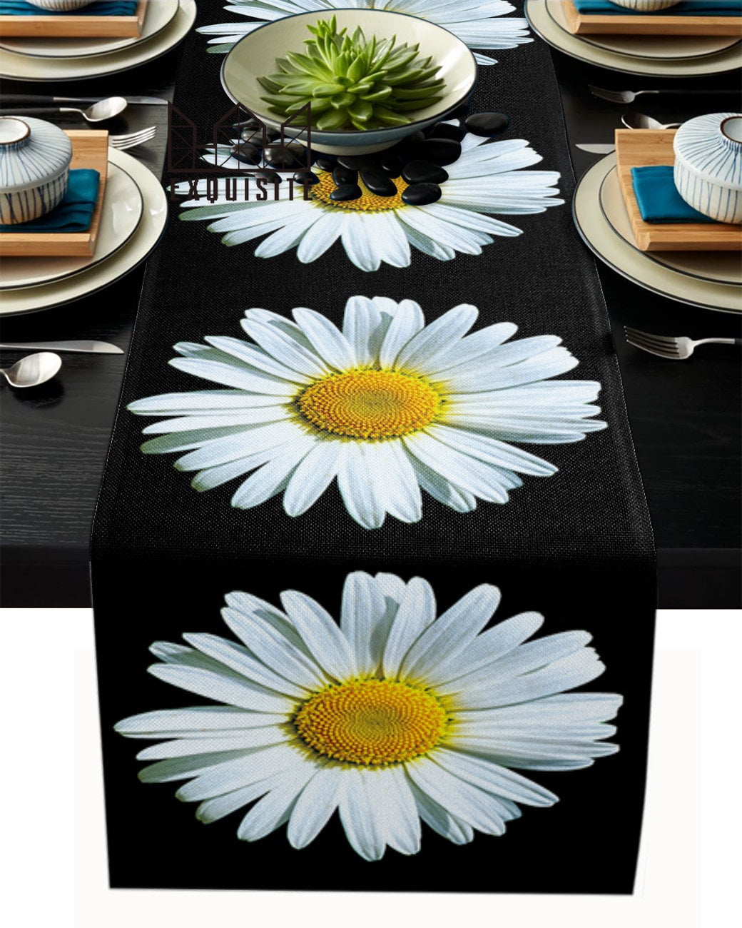Flower White Daisy Black Background Coffee Table r Dining Table r ...