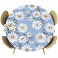thumbnail image 1 of Flower White Round Fitted Table Cover Daisy Simple Floral Blue Waterproof Table Cloth with Elastic Edge Wipeable Tablecloth for Picnic Camping Party Fits 36"-44" Diameter, 1 of 8