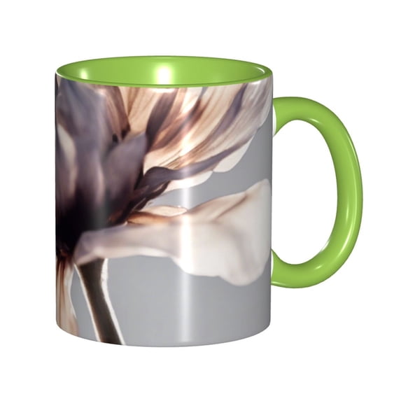 Flower White Shine Coffee Mug Fun Custom Ceramic Mugs 11oz Green
