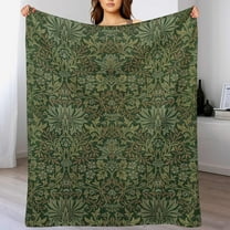 Flower William Morris Throw Blanket Vintage Boho Floral Retro Green Plant Pattern Blanket for Sofa Bed Couch Chair Or Dorm 50"x60"