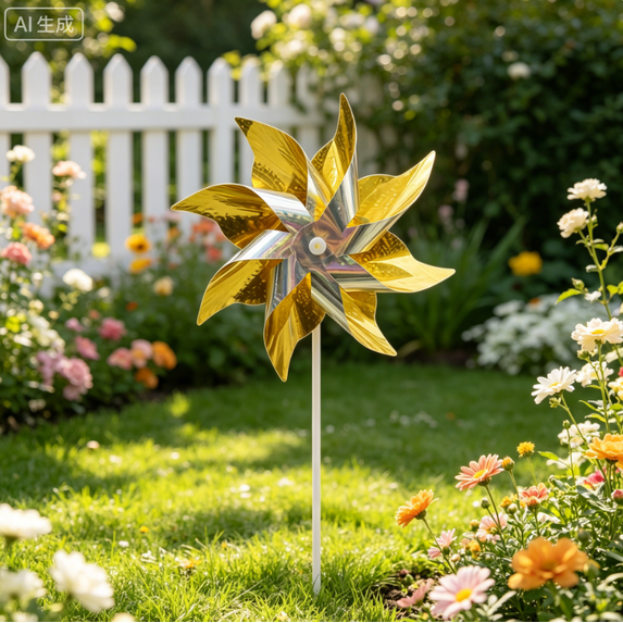 Flower Wind Spinner Sparkly Lawn Pinwheels, Outdoor Decorational Pinwheels for Yard and Garden