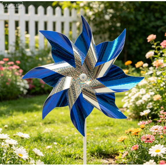 Flower Wind Spinner Sparkly Lawn Pinwheels, Outdoor Decorational Pinwheels for Yard and Garden