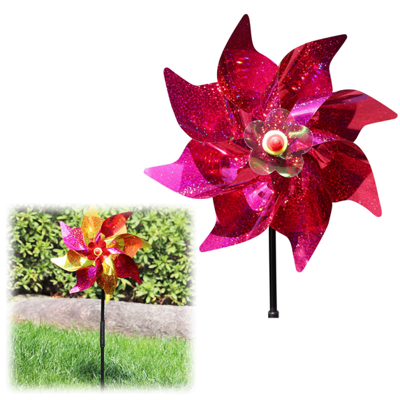 Flower Wind Spinner Sparkly Lawn Pinwheels, Plastic Reflective Pinwheels for Party Decorations/Yard/Garden, Colorful Rainbow Garden Windmill
