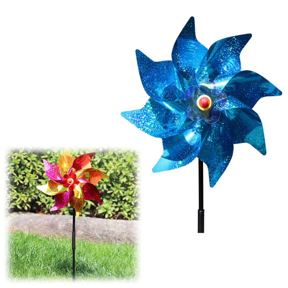 Flower Wind Spinner Sparkly Lawn Pinwheels, Plastic Reflective Pinwheels for Party Decorations/Yard/Garden, Colorful Rainbow Garden Windmill