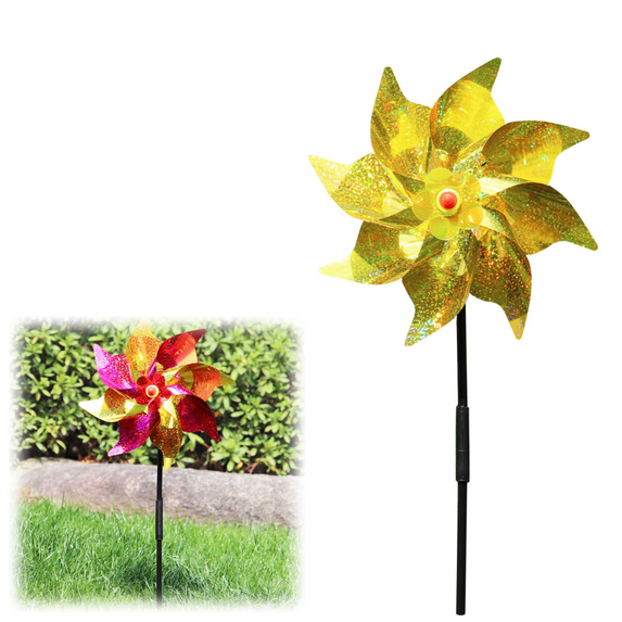 Flower Wind Spinner Sparkly Lawn Pinwheels, Plastic Reflective Pinwheels for Party Decorations/Yard/Garden, Colorful Rainbow Garden Windmill