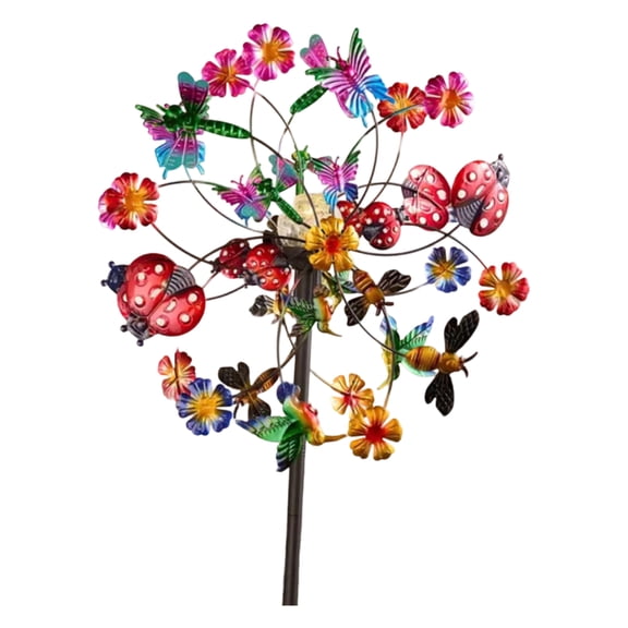 Flower Wind Spinners Outdoor, Metal Windmill with Hummingbirds, Butterflies and Bees, Pinwheels for Yard and Garden