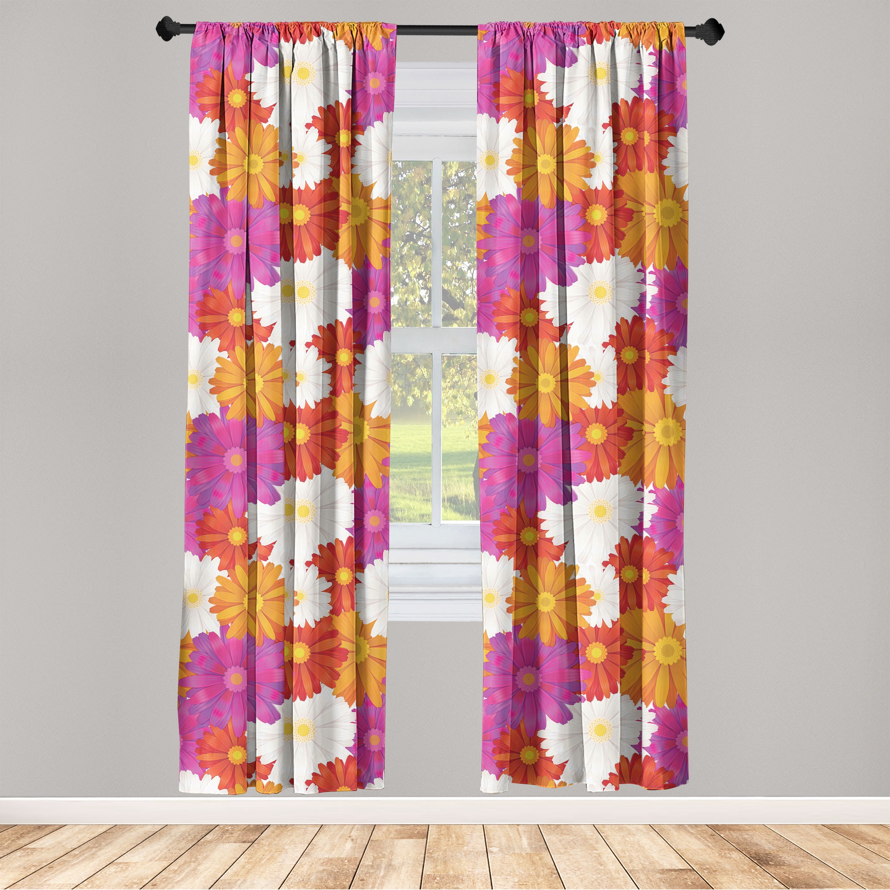 Continuous Window Pattern Flower Window Curtains, Colorful Continuous Pattern of Gerbera Petals ...