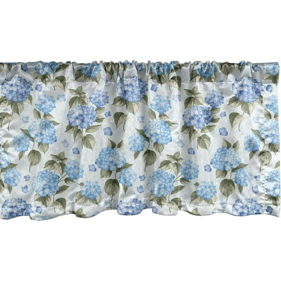 Flower Window Valance, Hydrangea Flowers Over Soft Background Wedding Bridal Design, Curtain Valance for Kitchen Bedroom Decor with Rod Pocket, 54" X 18", Aqua Green
