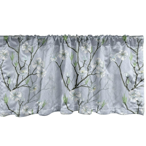 Ambesonne Flower Valance Pack of 2, Flowering Hopes of Spring, 54"X18", Pale Ceil Blue and White