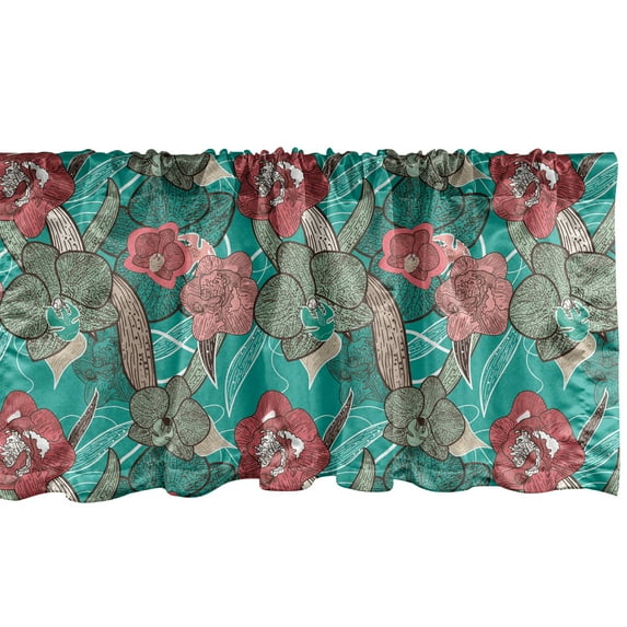 Ambesonne Flower Valance Pack of 2, Hand Drawn Colorful Blossoms, 54"X12", Multicolor