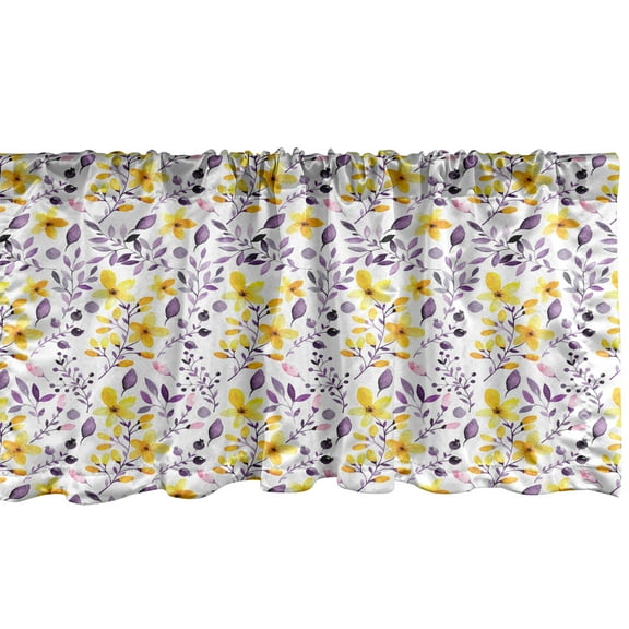 Ambesonne Spring Valance Pack of 2, Rural Flowers and Leaves, 42"X18", Yellow Purple White