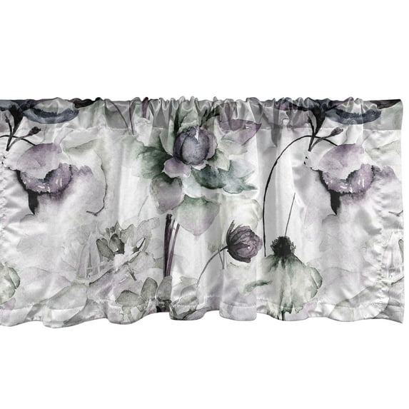 Flower Window Valance, Pastel Colored Pattern of Blossoming Petals Watercolor Sketching Garden, Curtain Valance for Kitchen Bedroom with Rod Pocket, 54" X 18", Mauve and Laurel Green, by Ambesonne