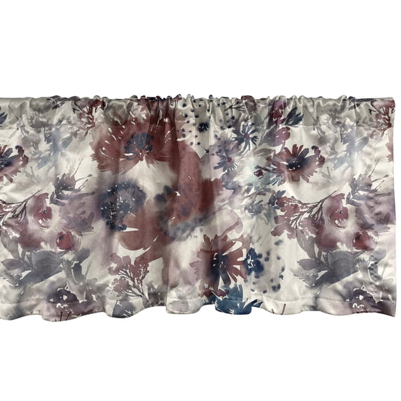Flower Window Valance, Watercolor Floral and Leaves Pattern Retro Concept Nostalgic Look, Curtain Valance for Kitchen Bedroom with Rod Pocket, 54" X 18", Ivory Pale Redwood and Blue, by Ambesonne