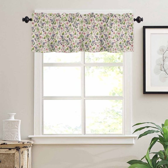 Flower Window Valances for Kitchen, Pastoral Plant Watercolor Linen Texture Rod Pocket Valances Windows Treatments Curtains for Living Room Bathroom Bedroom Decoration 54" x 18"