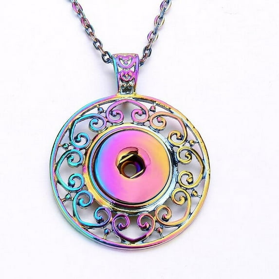 Flower Wing Butterfly Heart Dragonfly Multicolor 18mm 20mm Snap Button Necklace Metal Color: CHB 250 D379 Circle with Scrolls