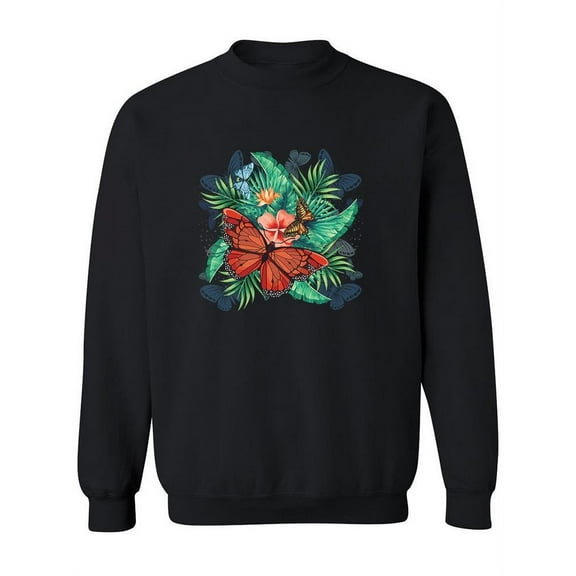 Flower With Butterflies Sweatshirt Women -SPIdeals Designs, Female Large