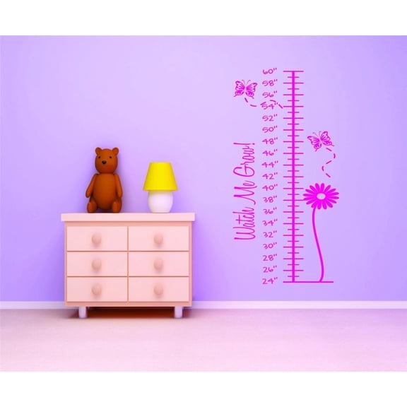 Flower With Butterfly Growth Chart Picture Art - Kids Bed Room - Peel & Stick...