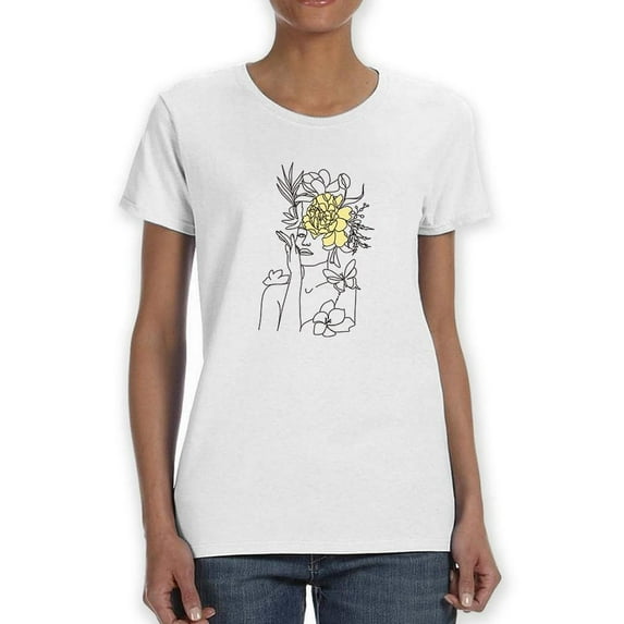 Flower Woman Sketch Shaped T-Shirt Women -Image by Shutterstock, Female 3X-Large