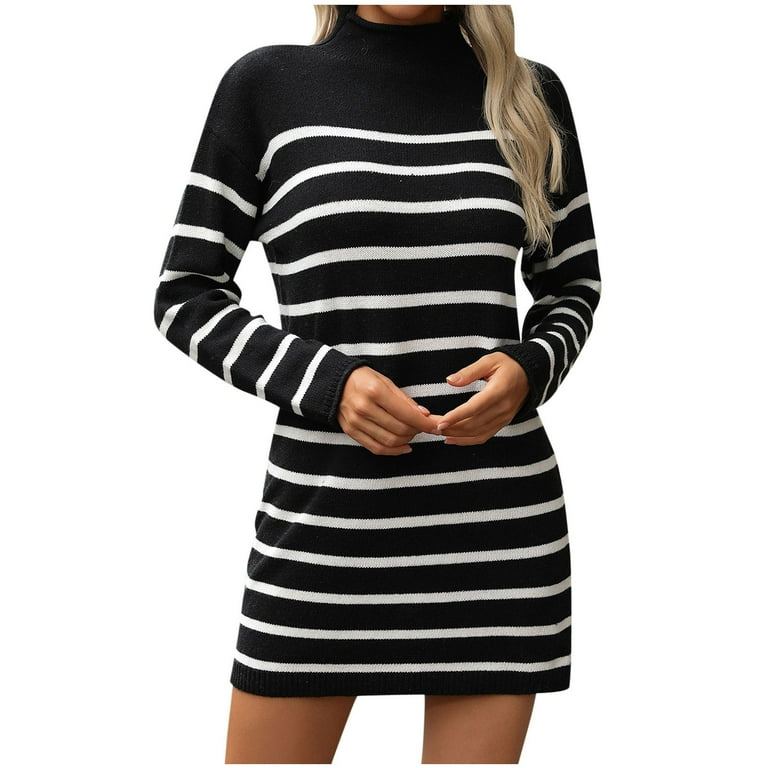 Flower Women Dresses Women Long Sleeve Turtle Neck Dress Knit 