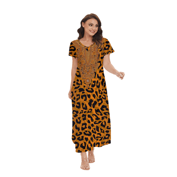 Flower Women's Dresses Summer Short Sleeve Round Neck Long Milk Fiber Tshirt Dresses