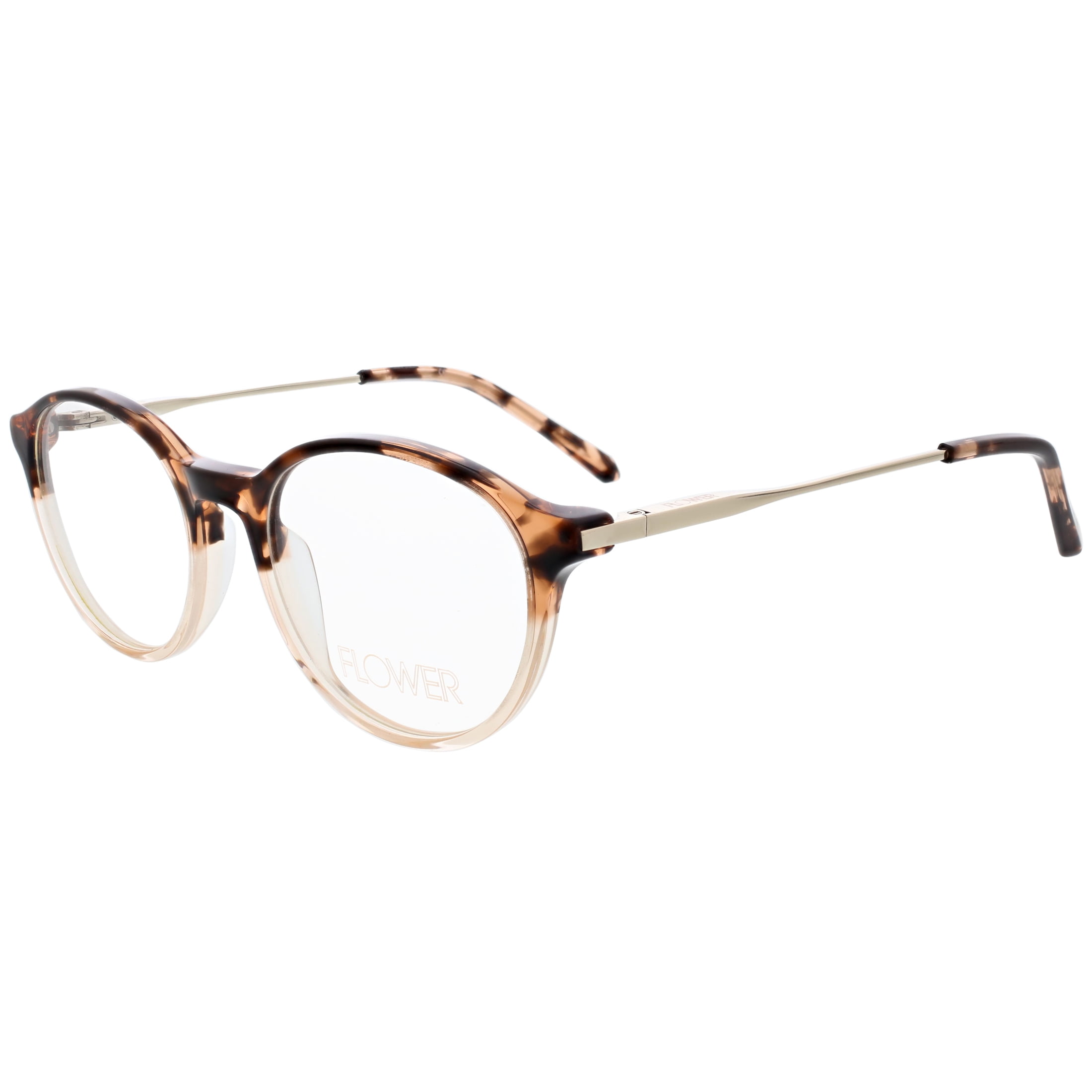 Flower Women's Round Eyeglasses, FLR6047, Iris, Tortoise Amber, 50-18-140,  with Case