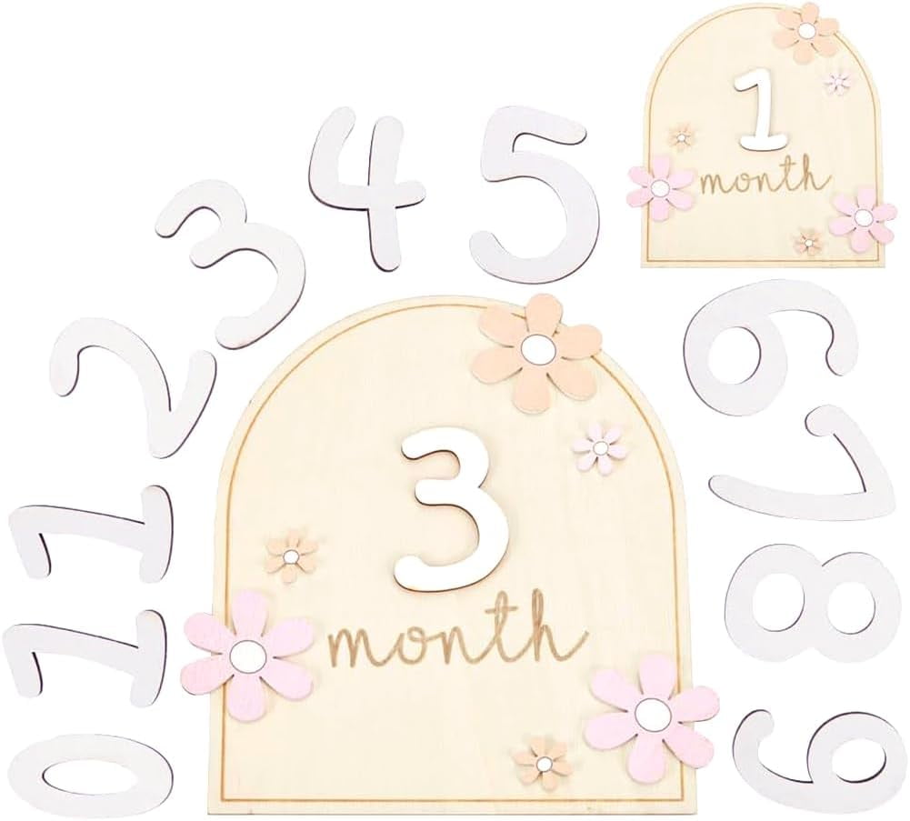Flower Wood Baby Monthly Milestone Cards with Glue Points for Infants 0 ...