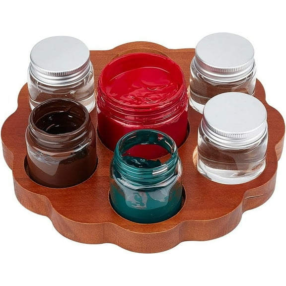 Flower Wood Pencil Holder Camel Paint Jar Holder Painting Storage 7 Holes for Desk Organization Art Makeup Organizer Paint Set Multifunctional Office Supplies