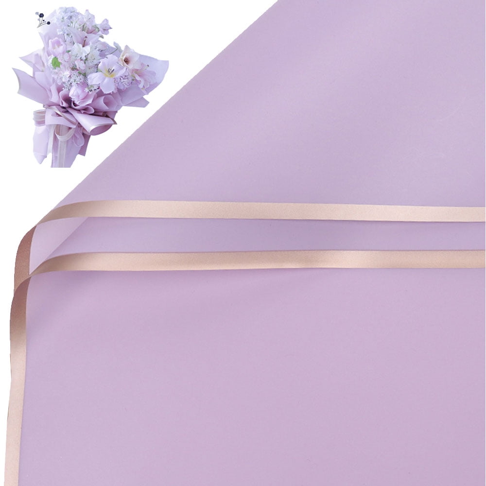 Lilac Purple Striped Waterproof Korean Floral Wrapping Paper 22.8 inch  x44.6 ft.